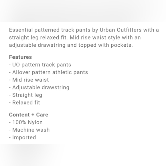 Urban Outfitters Men's Straight Leg, Mid-Rise Pattern Track Pant in Oyster, L - Picture 6 of 11